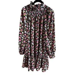 Kate Spade Road Trip Floral Shift Dress Sz Medium Ruffled Mock Neck Ruffled Hem